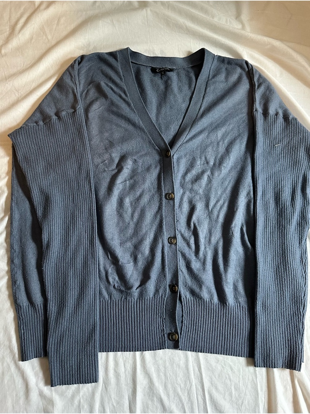 Unisex Blue V-Neck Button Cardigan Sweater